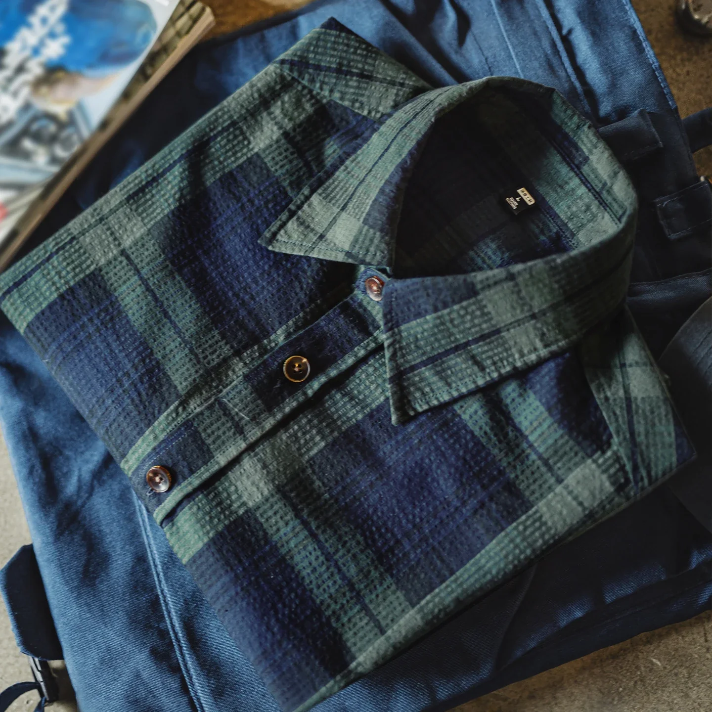 Denham Men’s Tartan Plaid Button-Up Shirt – Navy & Forest Green Long Sleeve Casual Check Shirt with Turn-Down Collar - Image 3