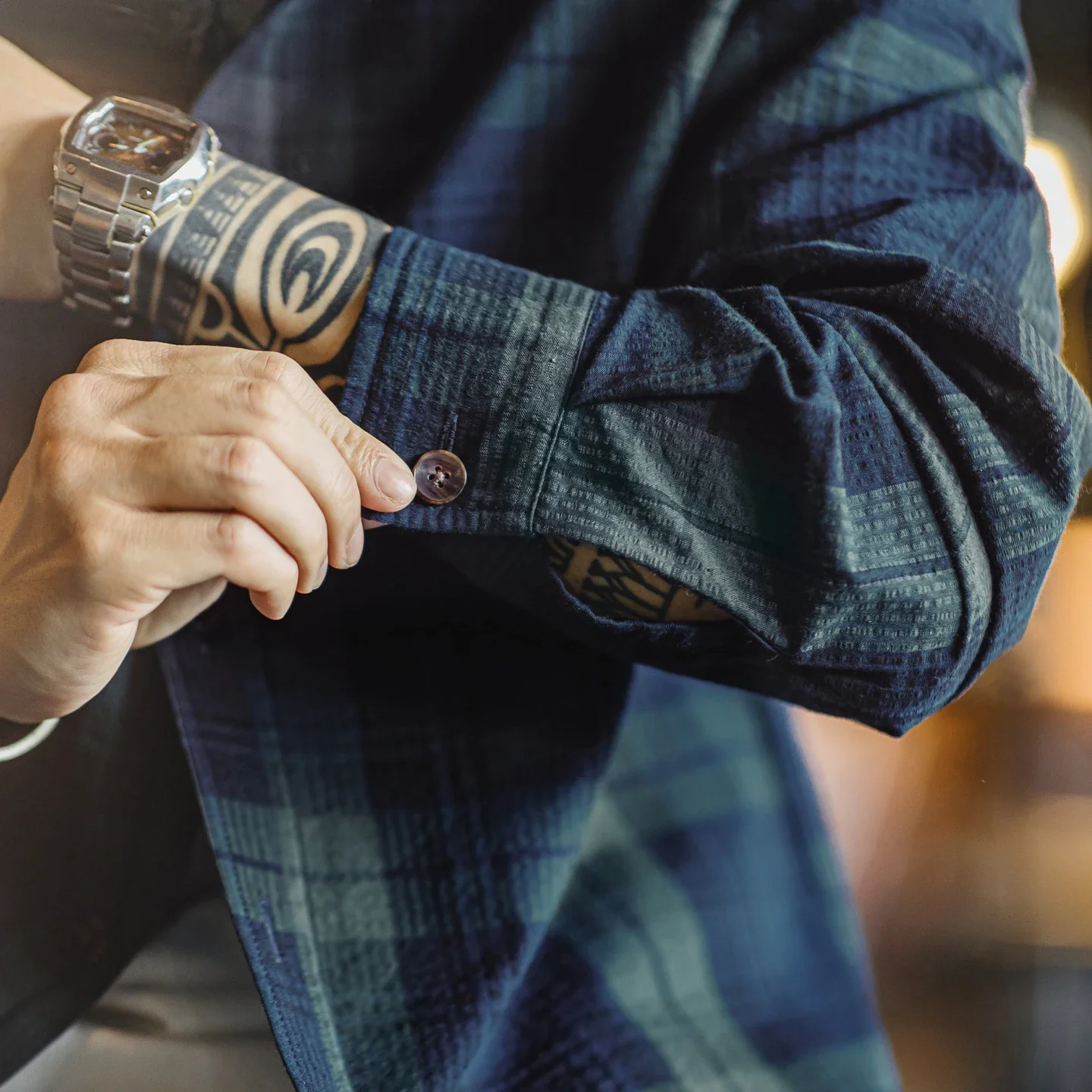 Denham Men’s Tartan Plaid Button-Up Shirt – Navy & Forest Green Long Sleeve Casual Check Shirt with Turn-Down Collar - Image 4