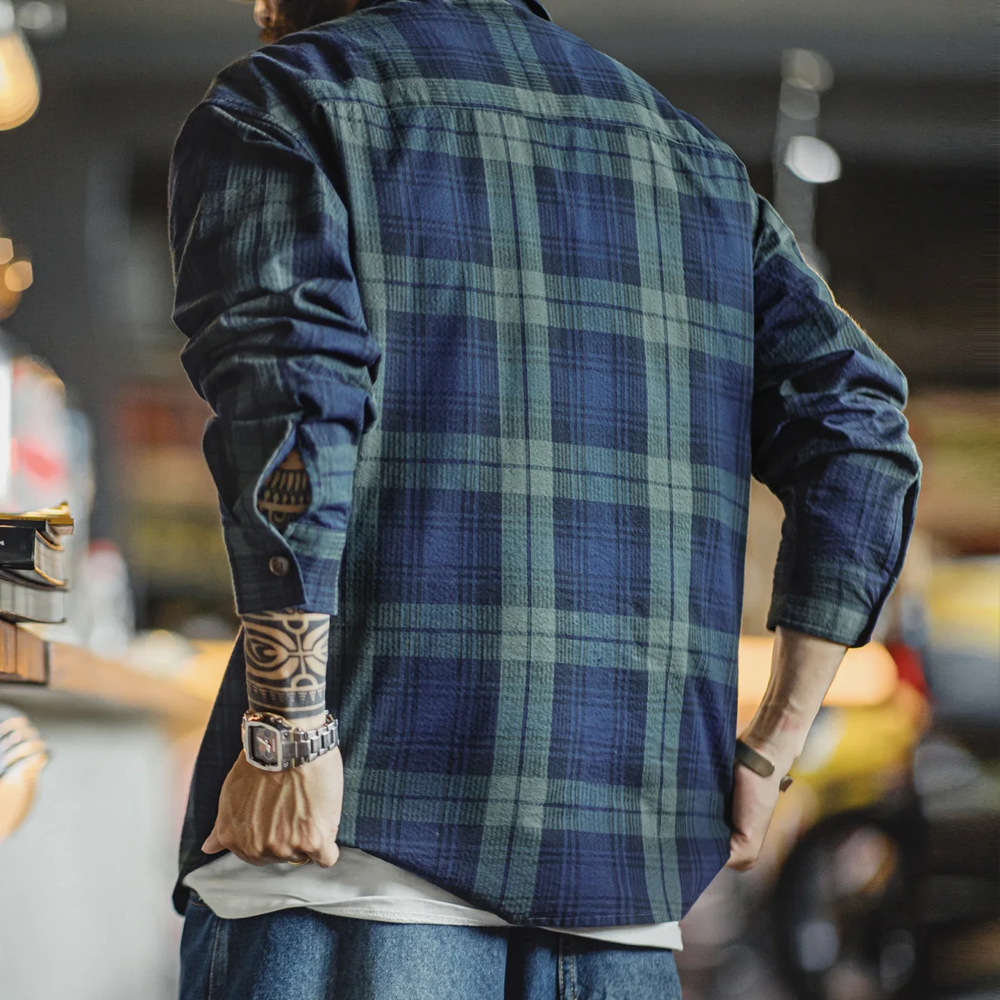 Denham Men’s Tartan Plaid Button-Up Shirt – Navy & Forest Green Long Sleeve Casual Check Shirt with Turn-Down Collar - Image 5