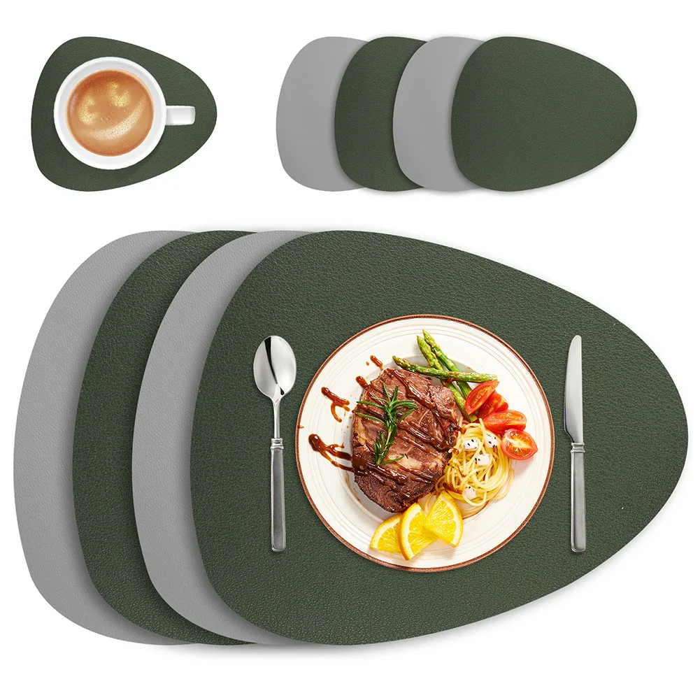 Double-Sided Faux Leather Placemats and Coasters Set – Wipe Clean Heat Resistant Dining Table Mats - Image 3