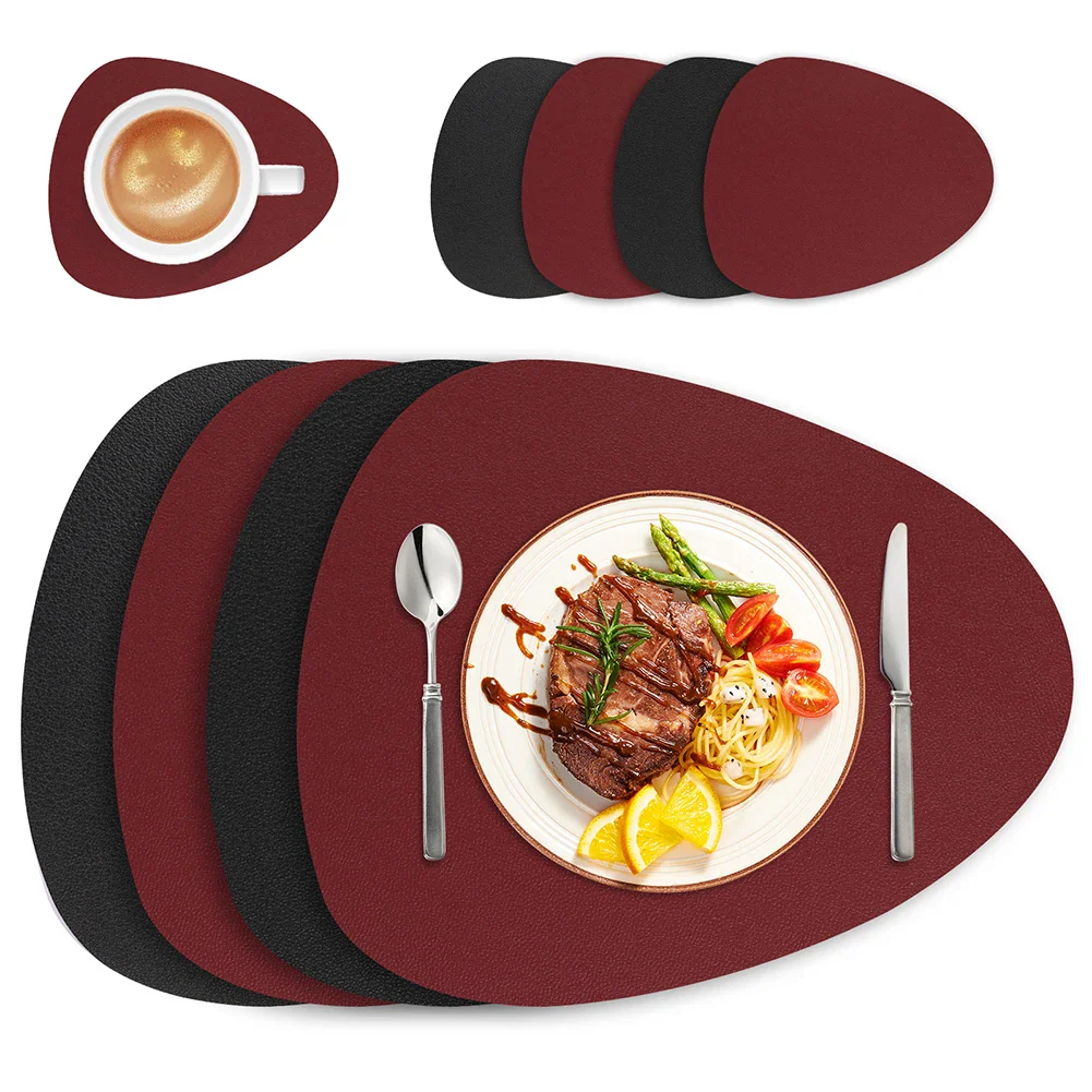 Double-Sided Faux Leather Placemats and Coasters Set – Wipe Clean Heat Resistant Dining Table Mats - Image 4