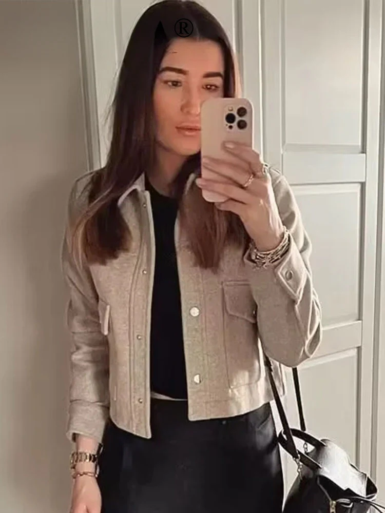 Noa Cropped Lightweight Utility Jacket – Casual Spring Shacket with Front Pockets in Beige, Pink, Green, Khaki & Black - Image 8