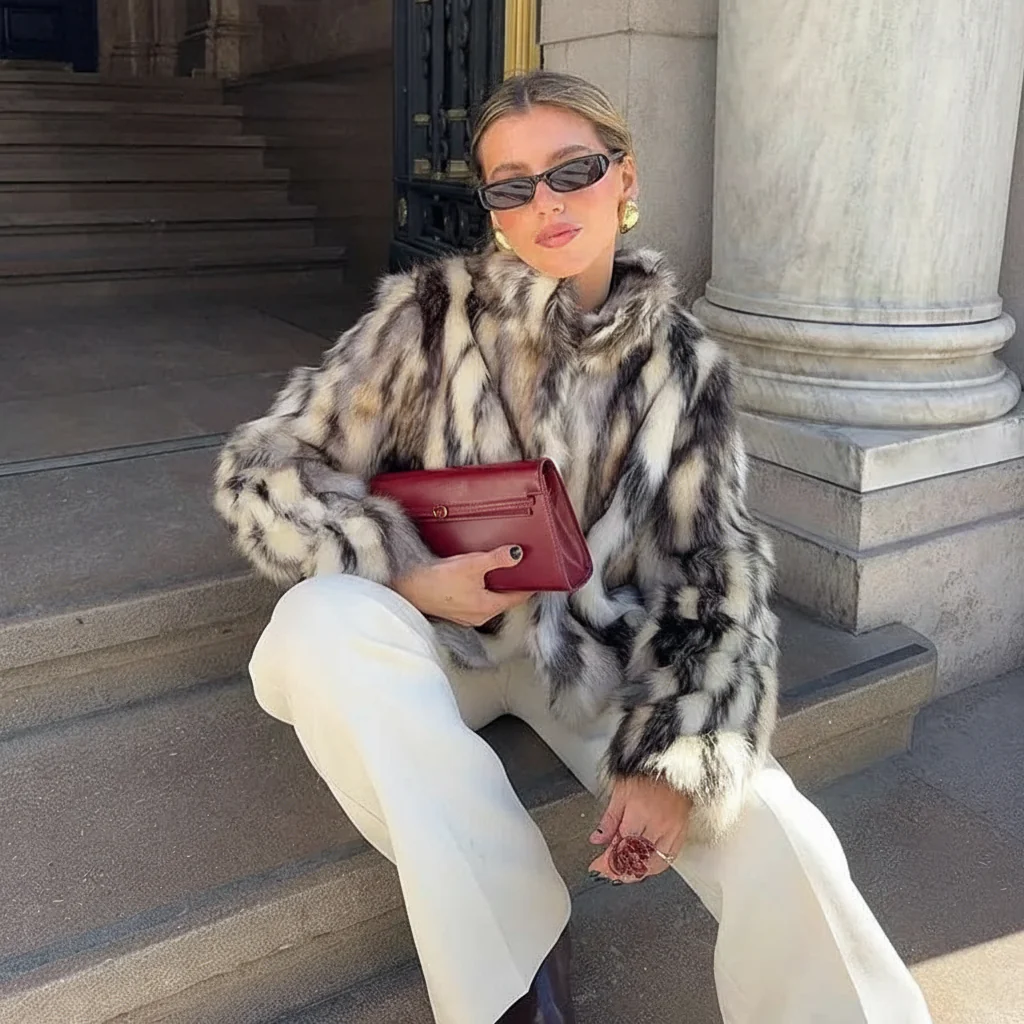 Novella Fur Faux Fur Zebra Print Coat – Statement Animal Print Faux Fur Jacket for Women - Image 3