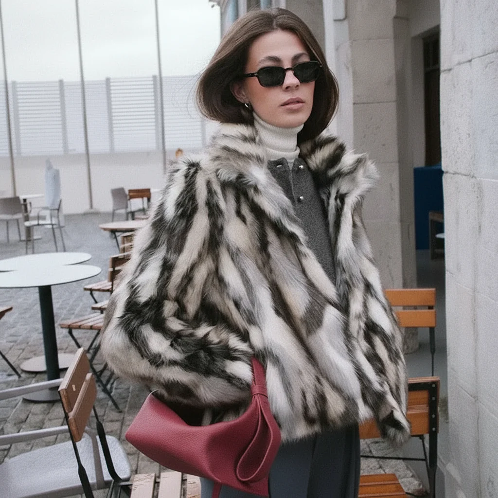 Novella Fur Faux Fur Zebra Print Coat – Statement Animal Print Faux Fur Jacket for Women - Image 5