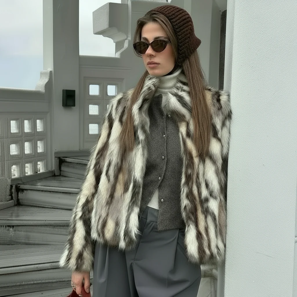 Novella Fur Faux Fur Zebra Print Coat – Statement Animal Print Faux Fur Jacket for Women - Image 6