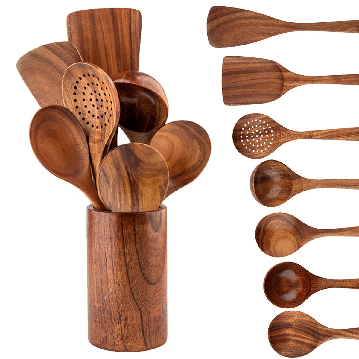 Rustic Wooden Kitchen Utensil Set – Eco-Friendly Cooking Spoons, Spatulas & Ladles for Nonstick Cookware - Image 4