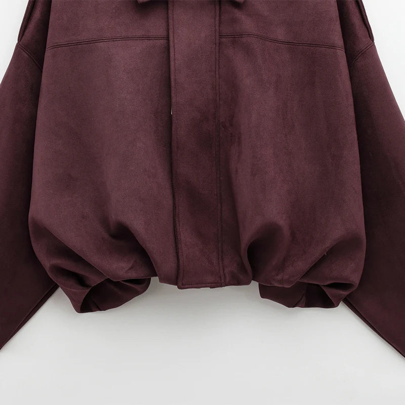 Sarvenna Faux Suede Balloon Bomber Jacket – Women’s Oversized Jacket in Black, Claret, Mocha & Khaki - Image 11