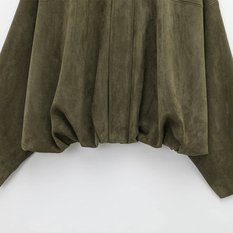 Sarvenna Faux Suede Balloon Bomber Jacket – Women’s Oversized Jacket in Black, Claret, Mocha & Khaki - Image 15