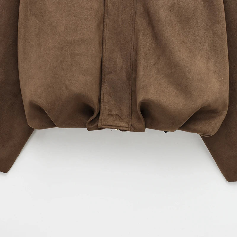 Sarvenna Faux Suede Balloon Bomber Jacket – Women’s Oversized Jacket in Black, Claret, Mocha & Khaki - Image 19