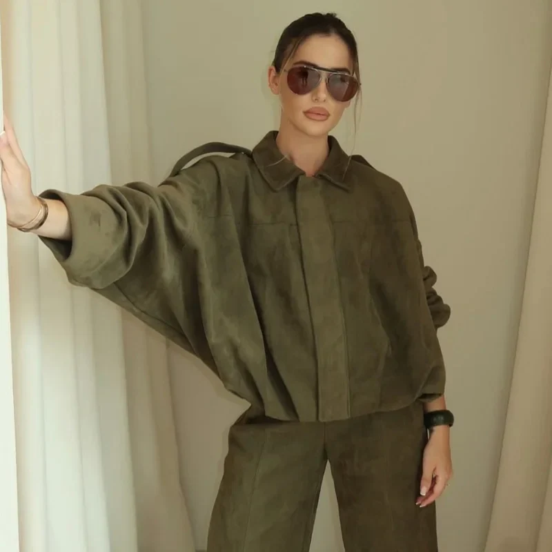 Sarvenna Faux Suede Balloon Bomber Jacket – Women’s Oversized Jacket in Black, Claret, Mocha & Khaki - Image 5