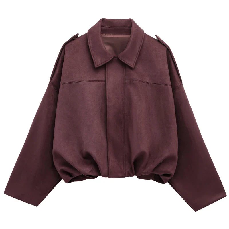 Sarvenna Faux Suede Balloon Bomber Jacket – Women’s Oversized Jacket in Black, Claret, Mocha & Khaki - Image 7