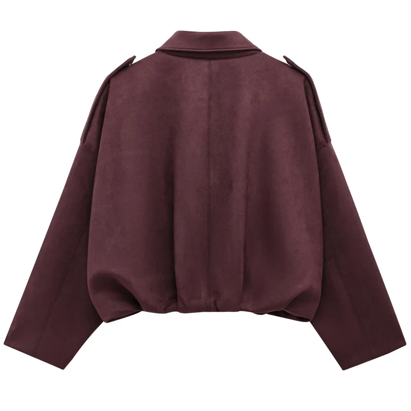 Sarvenna Faux Suede Balloon Bomber Jacket – Women’s Oversized Jacket in Black, Claret, Mocha & Khaki - Image 9